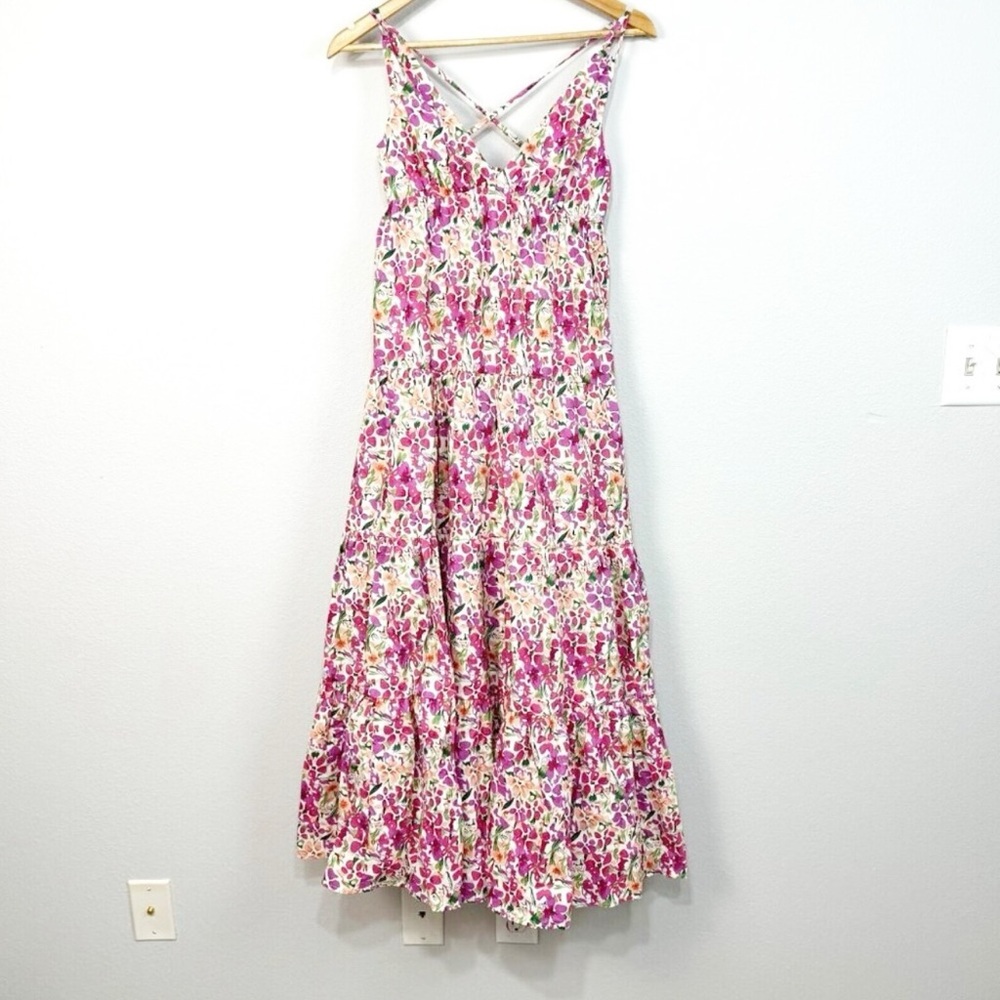 Storia Women’s XS Floral Print Maxi Sundress‎ Lined Crossback Multicolor